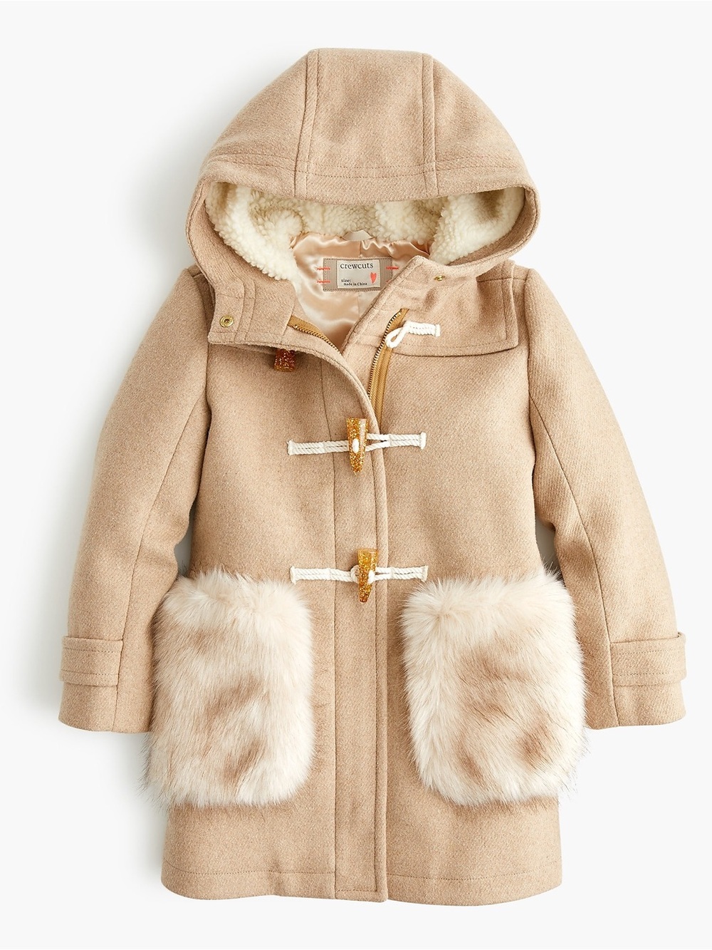 NWT Crewcuts Cream-Tan Hooded Coat with Shearling Lining